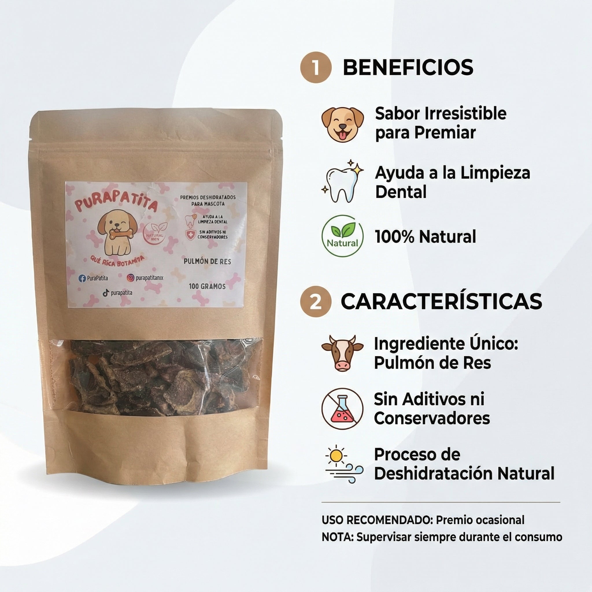 Pulmón de res deshidratado